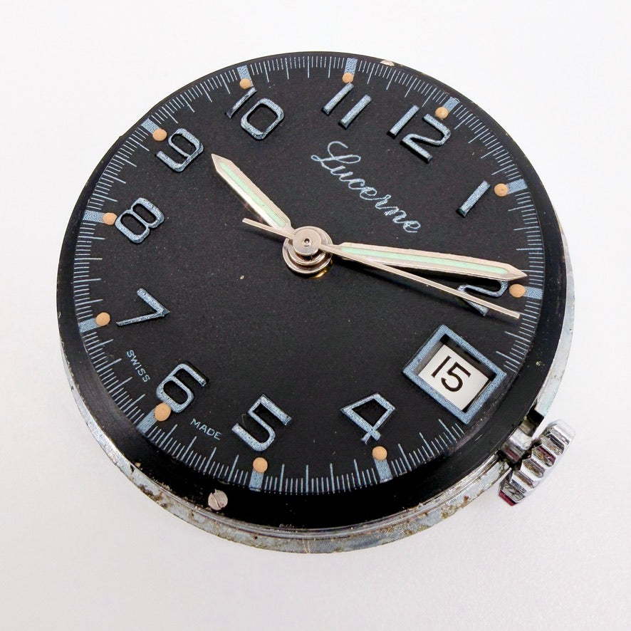 Lucerne Manual Wind Wristwatch - Black Dial - c.1970s - Working