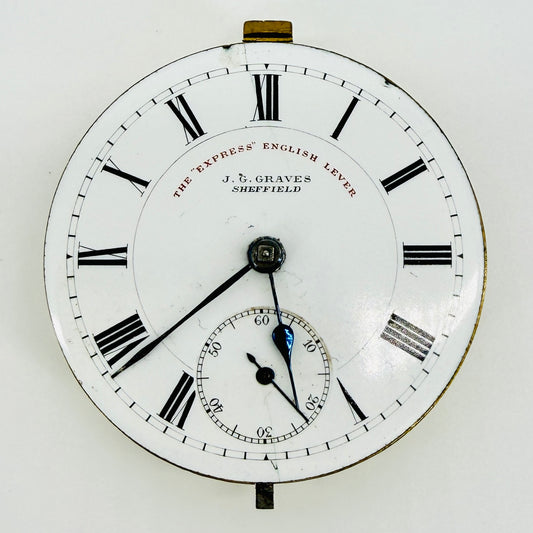 Antique J.G. Graves Sheffield Pocket Watch Movement English Lever - Working - 44.7mm