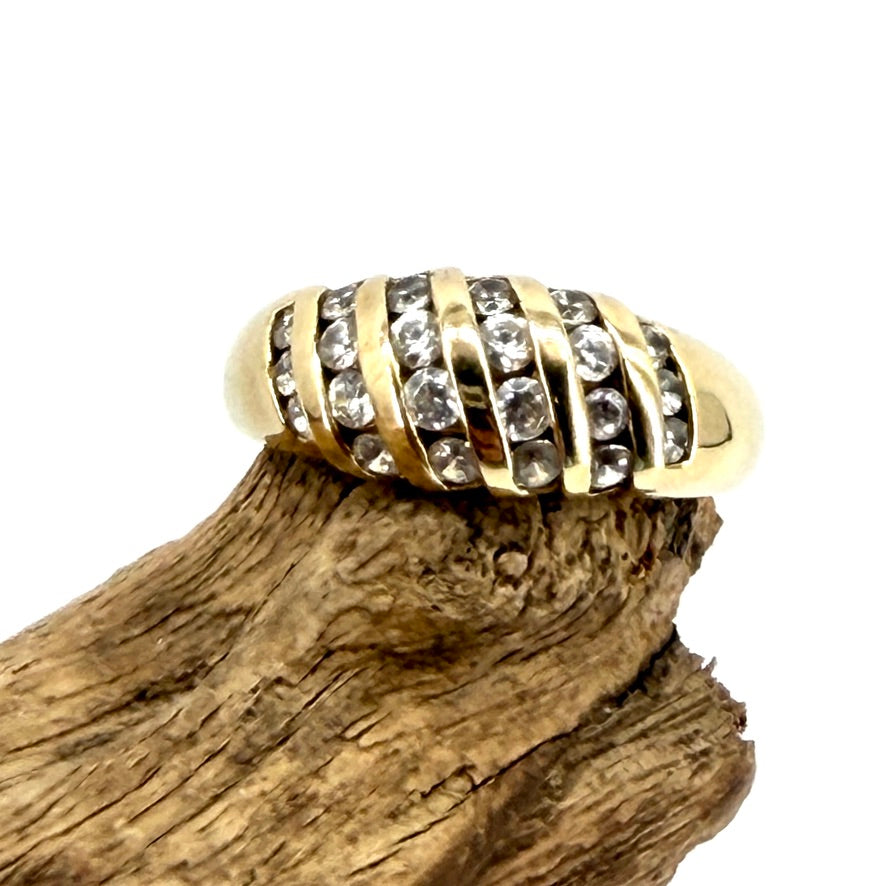 925 Silver Gilt Ring Set with White Stones – UK Size T