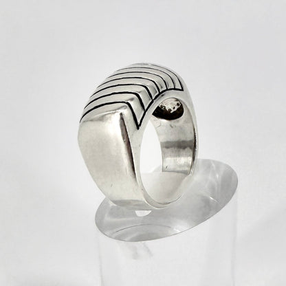 Vintage Sterling Silver Ribbed Signet Ring 925 UK Size N