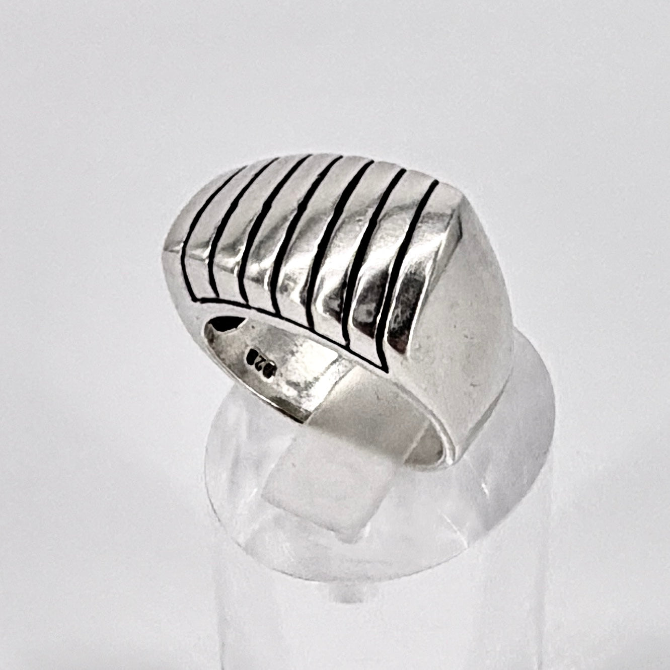 Vintage Sterling Silver Ribbed Signet Ring 925 UK Size N