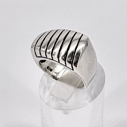 Vintage Sterling Silver Ribbed Signet Ring 925 UK Size N