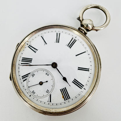Antique Silver Cased Pocket Watch - Key Wound - Working