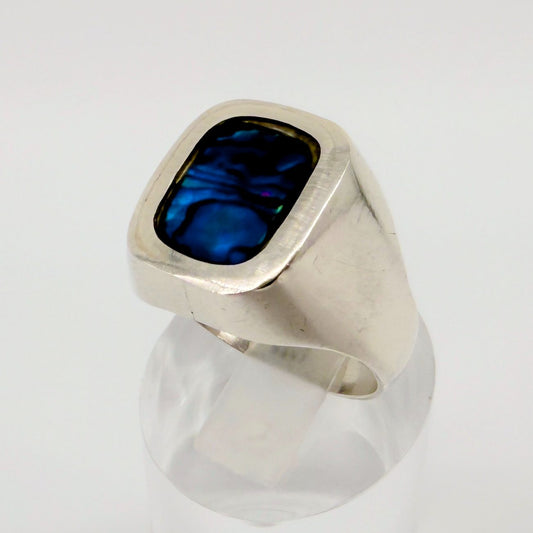 Vintage Sterling Silver & Abalone Handmade Ring – UK Size S - image 1
