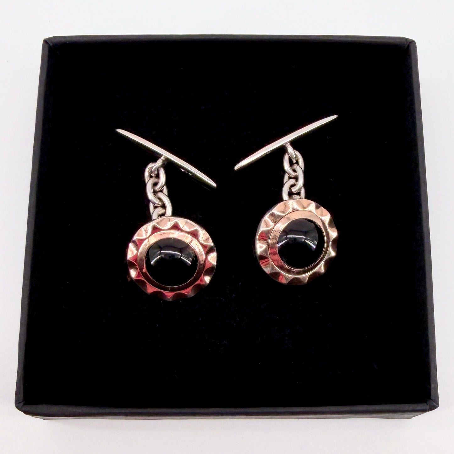 Vintage Sterling Silver & Gold Cufflinks with Black Cabochons