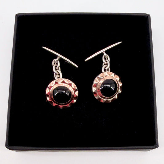 Vintage Sterling Silver & Gold Cufflinks with Black Cabochons