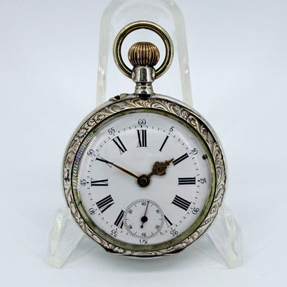 Antique Swiss / German Silver Pocket Watch – 10 Jewels – Working