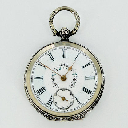 Antique Swiss 800 Silver Pocket Watch - Key Wound - Working