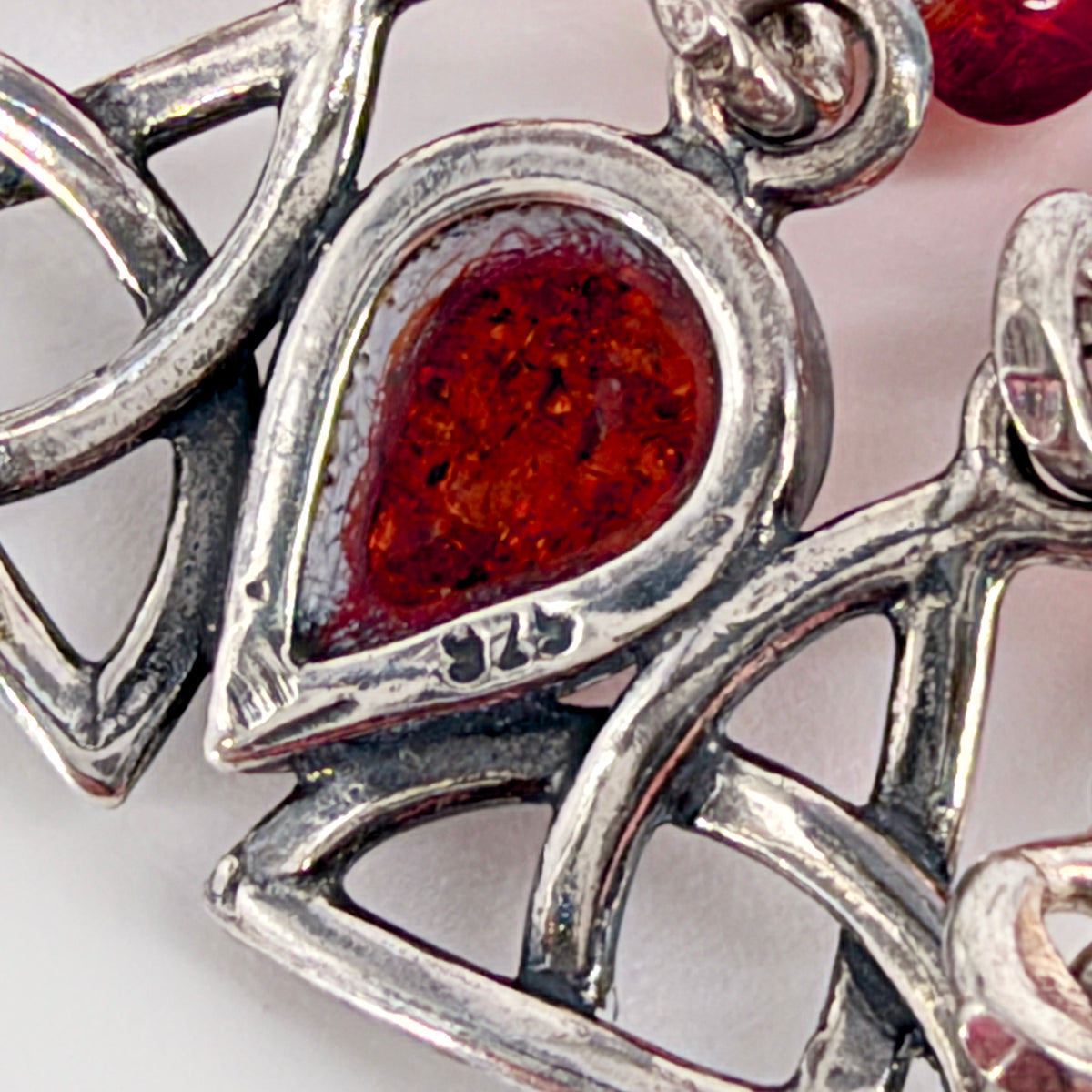 Vintage Sterling Silver & Amber Celtic Knot Necklace - image 5
