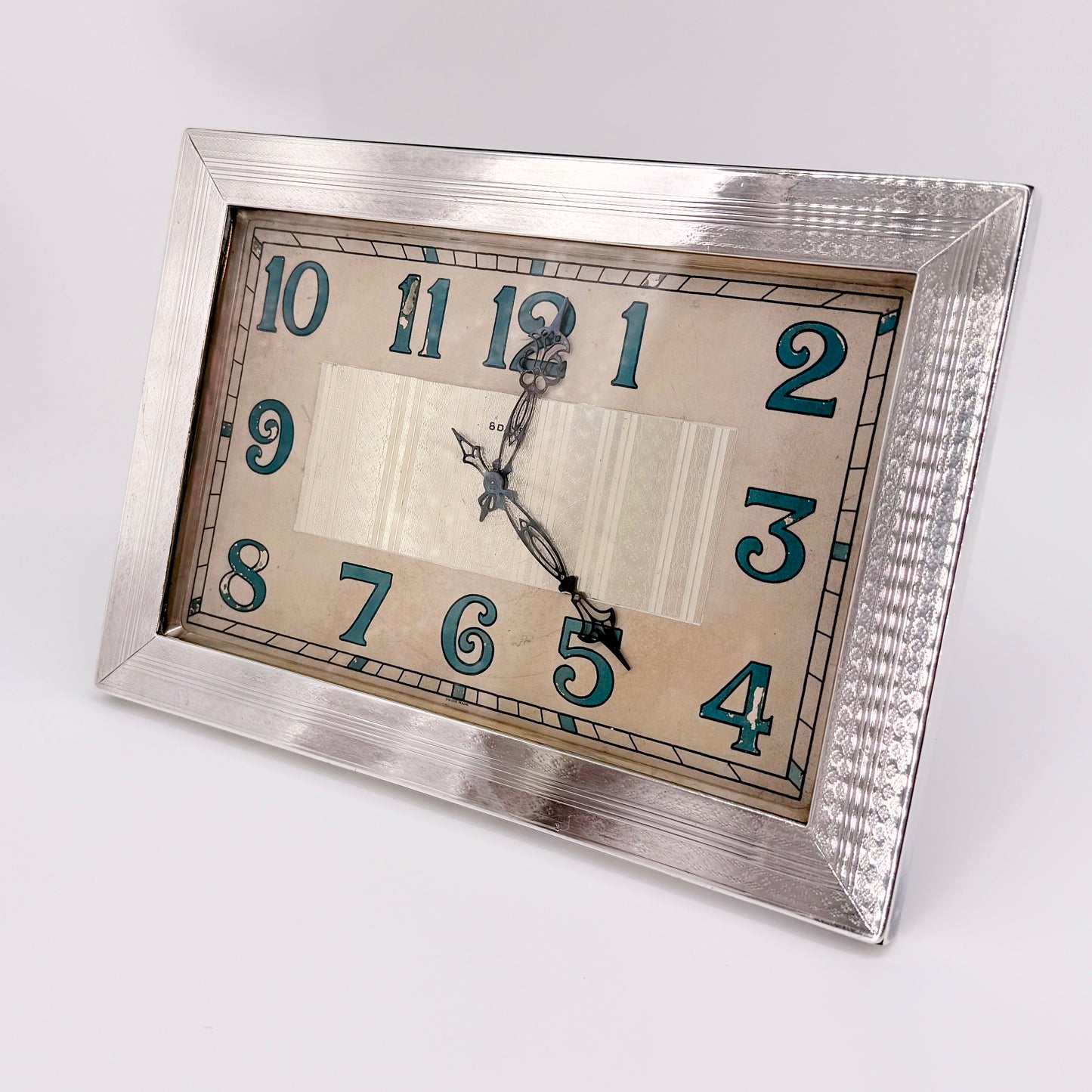 Antique Britannia Silver Mounted Art Deco 8 Day Desk Clock – London 1929