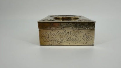 Antique Chinese Brass Box with Carved Stone Inlay and Wood Lining - image 5