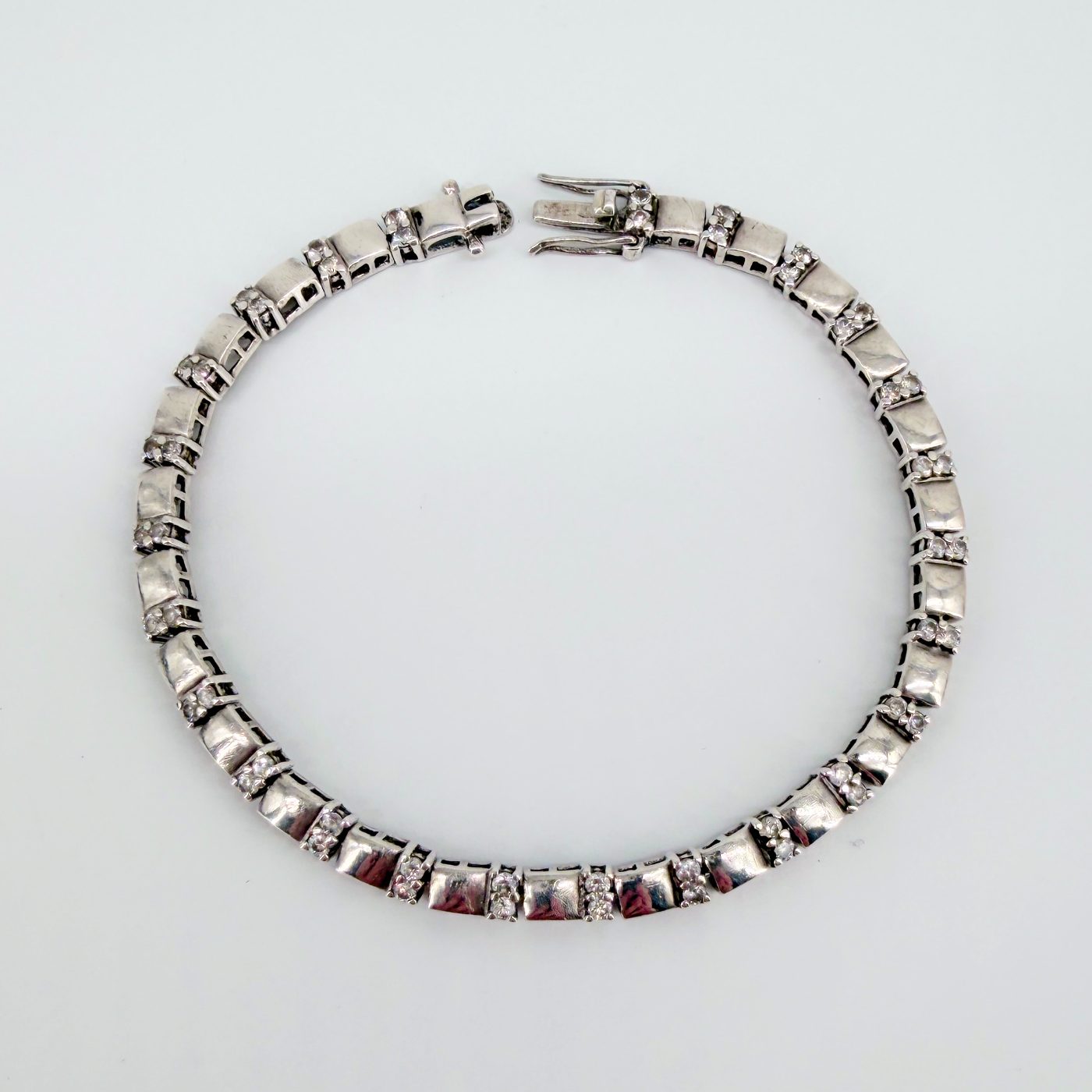 Vintage Silver and Clear Stone Bracelet, Hallmarked Sheffield - image 8
