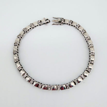 Vintage Silver and Clear Stone Bracelet, Hallmarked Sheffield - image 8