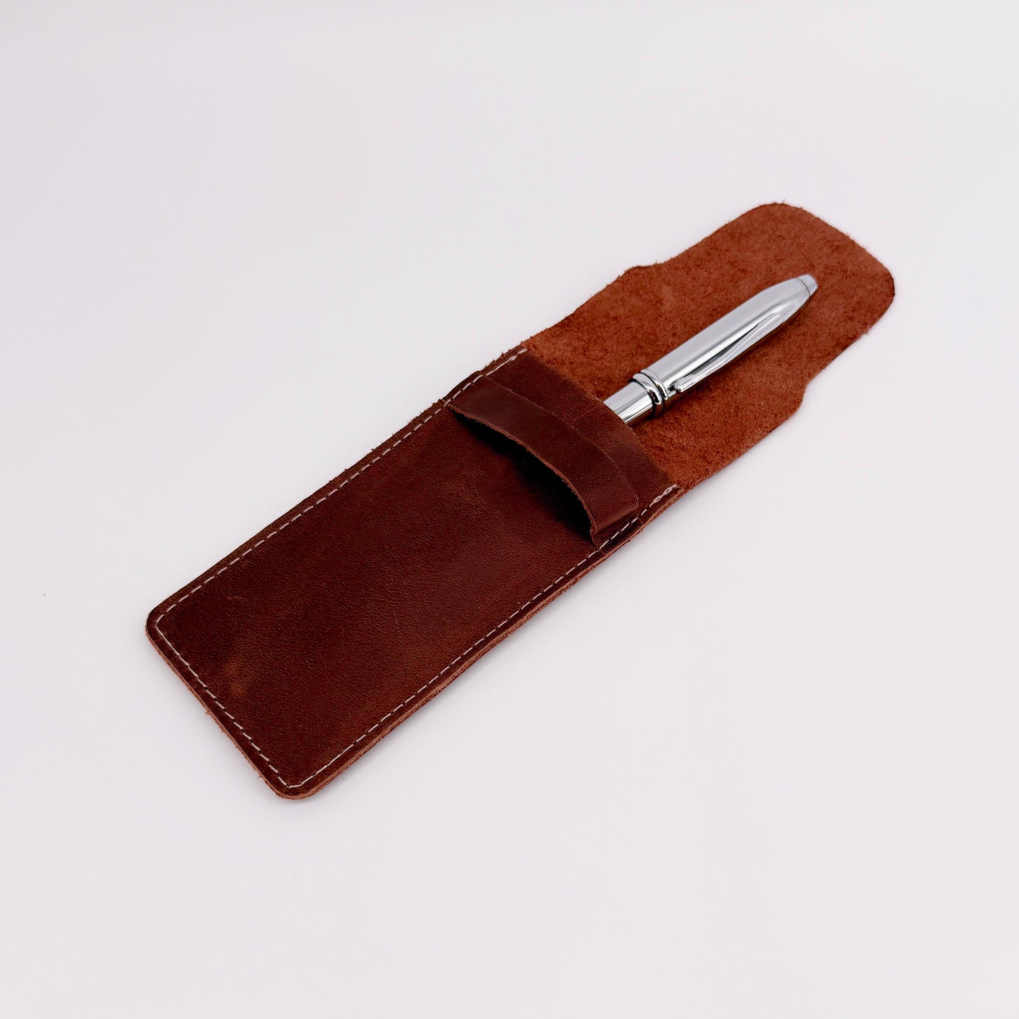 Handmade Genuine Leather Watch Sleeve / Pen Case – Medium Brown Travel Pouch