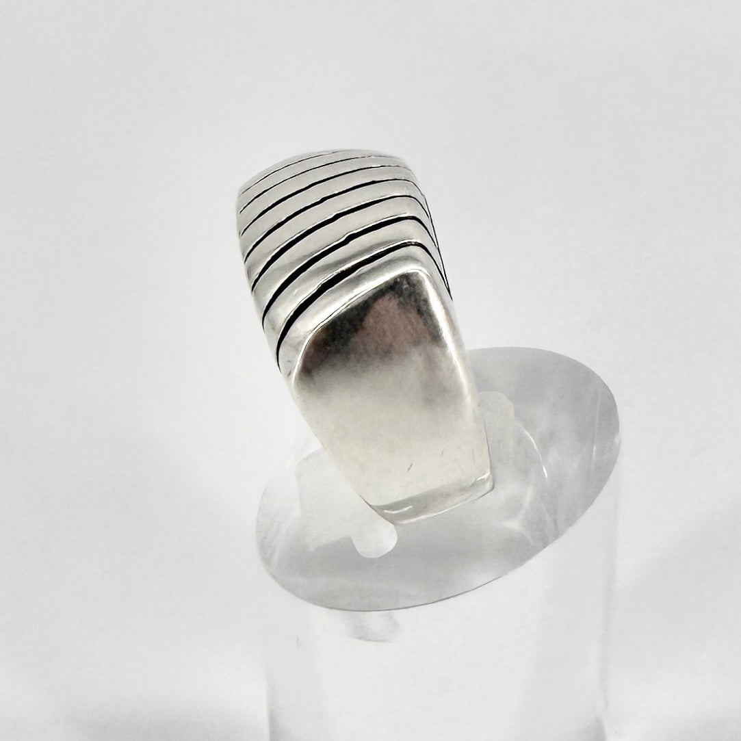 Vintage Sterling Silver Ribbed Signet Ring 925 UK Size N