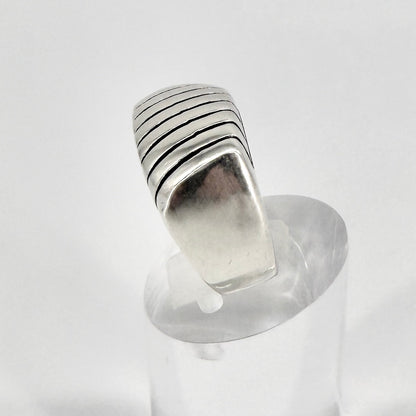 Vintage Sterling Silver Ribbed Signet Ring 925 UK Size N
