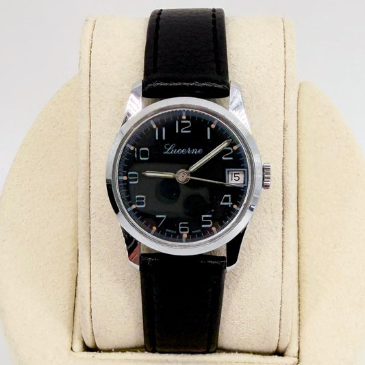 Lucerne Manual Wind Wristwatch - Black Dial - c.1970s - Working