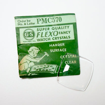 Curved Square - Bottom Edge Curved (Both Sides) - G-S Flexo Acrylic Watch Crystals - Vintage New Old Stock