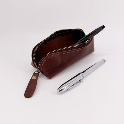 Handmade Genuine Leather Pencil Case – Zip Pouch – Choice of 3 Colours
