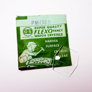 Hexagon - Bottom Edge Curved (Long Sides) - G-S Flexo Acrylic Watch Crystals - Vintage New Old Stock