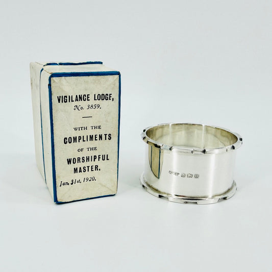 Antique Sterling Silver Masonic Napkin Ring - Boxed - Birmingham 1919 Henry Williamson