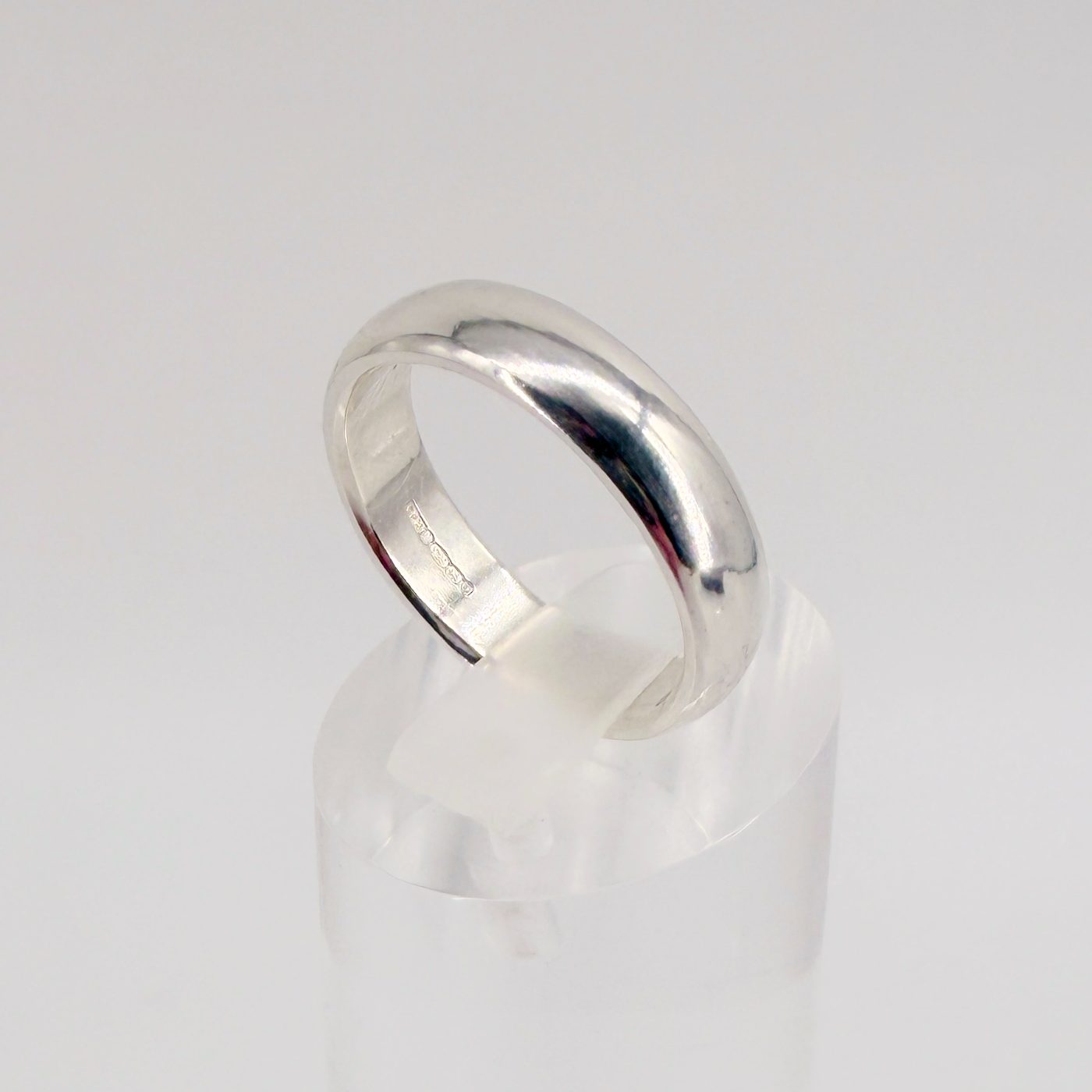 Sterling Silver Traditional D-Profile Wedding Ring, UK Hallmarks, Size R - image 1