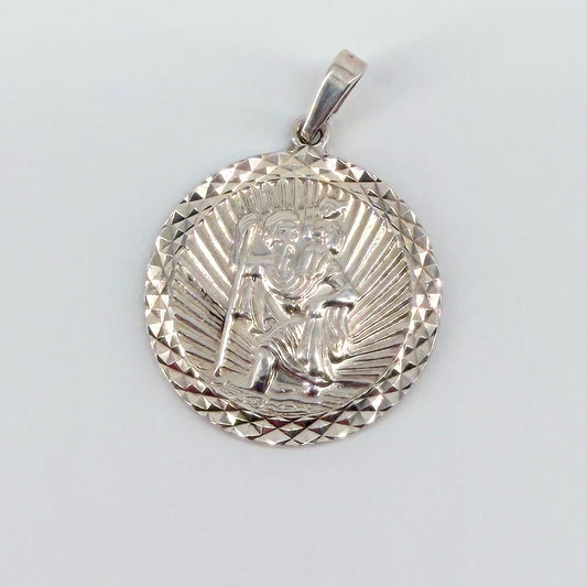 Vintage Sterling Silver St Christopher Pendant – 22mm – Diamond Cut Border