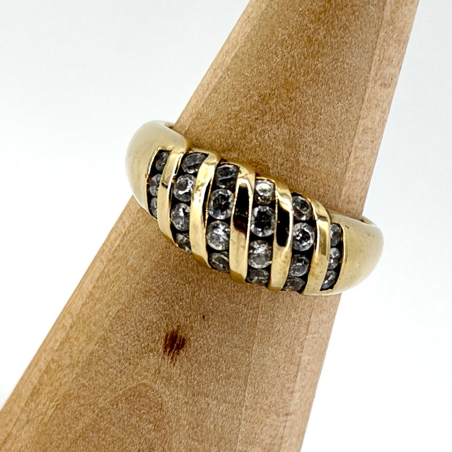 925 Silver Gilt Ring Set with White Stones – UK Size T