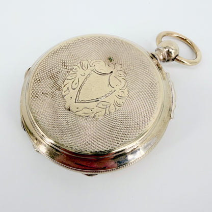 Antique Swiss Key Wound Pocket Watch – Silver Plated Case – Working