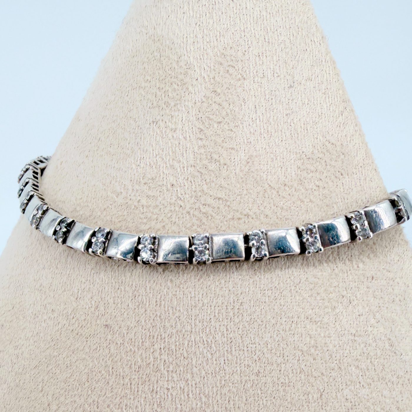 Vintage Silver and Clear Stone Bracelet, Hallmarked Sheffield - image 3