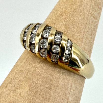 925 Silver Gilt Ring Set with White Stones – UK Size T