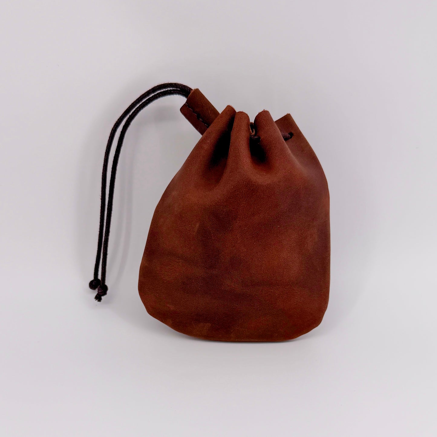 Hand Made Genuine Leather Coin Pouch – Medium Brown Drawstring Purse