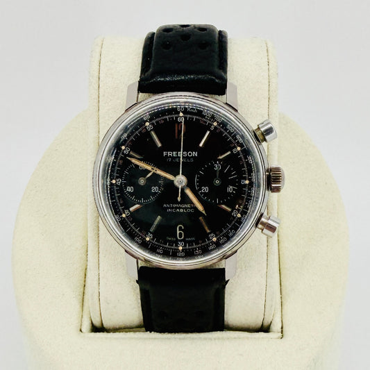 Vintage Freeson Black Dial Chronograph Watch - Landeron 48 - c.1960s
