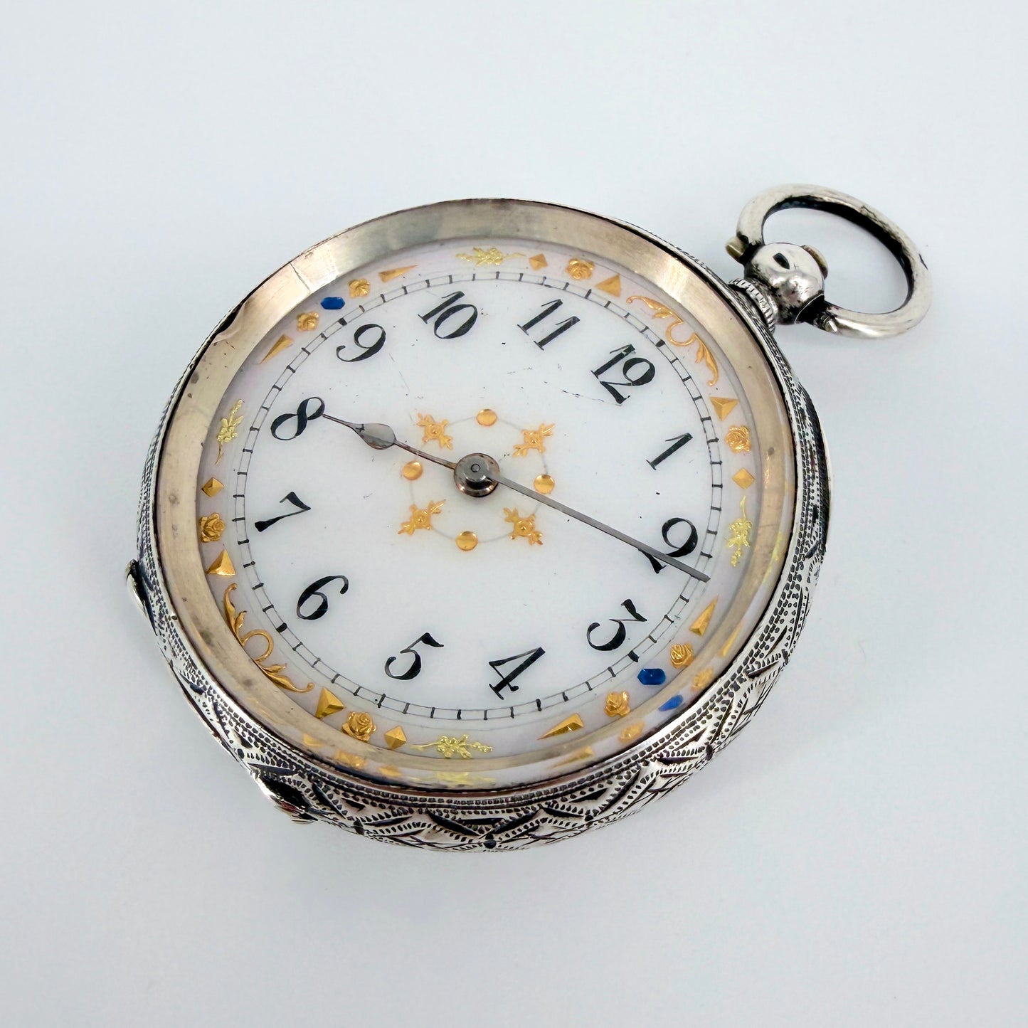 Antique Swiss 935 Silver Cased Pocket Watch - Working