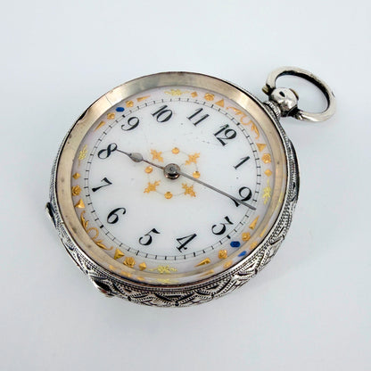 Antique Swiss 935 Silver Cased Pocket Watch - Working
