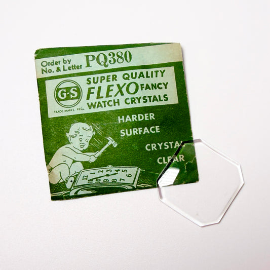 Square with Cut Corners - Bottom Edges Flat - G-S Flexo Acrylic Watch Crystals - Vintage New Old Stock