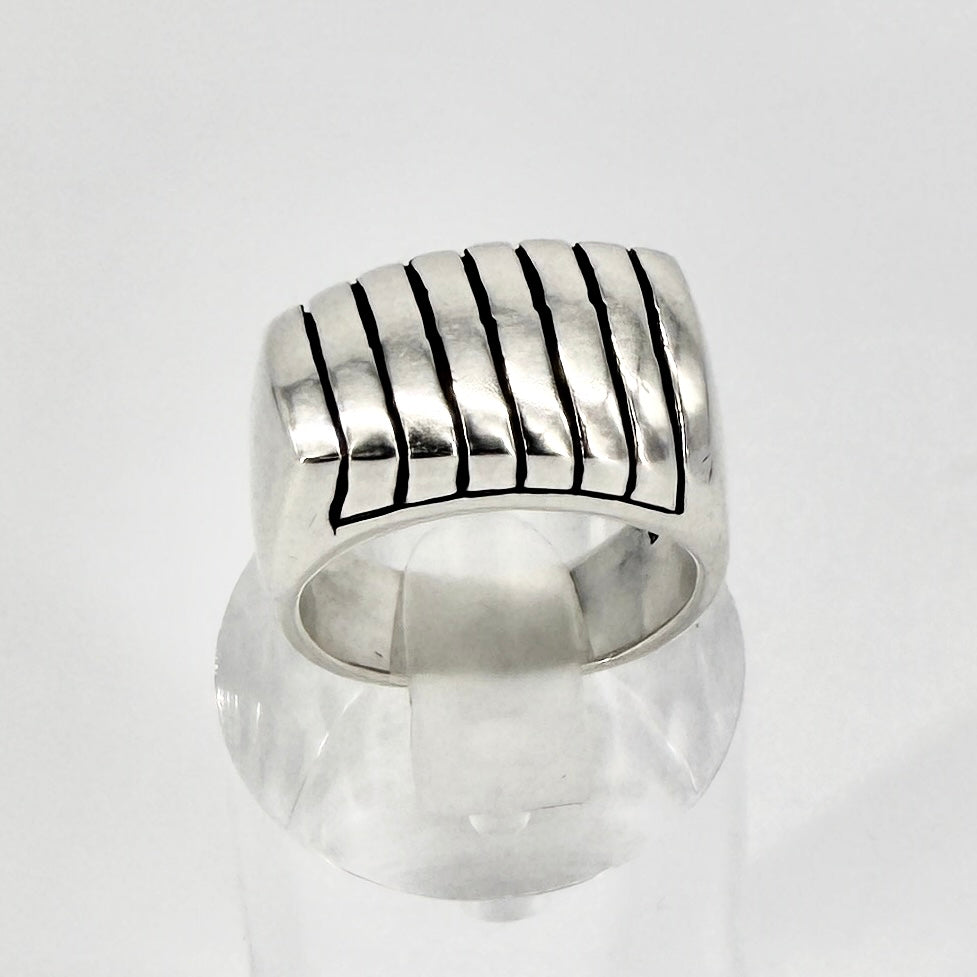 Vintage Sterling Silver Ribbed Signet Ring 925 UK Size N