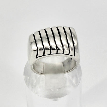 Vintage Sterling Silver Ribbed Signet Ring 925 UK Size N