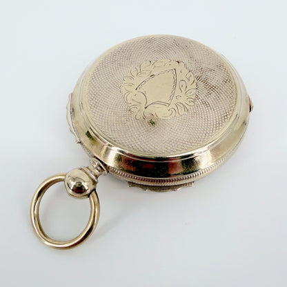Antique Swiss Key Wound Pocket Watch – Silver Plated Case – Working