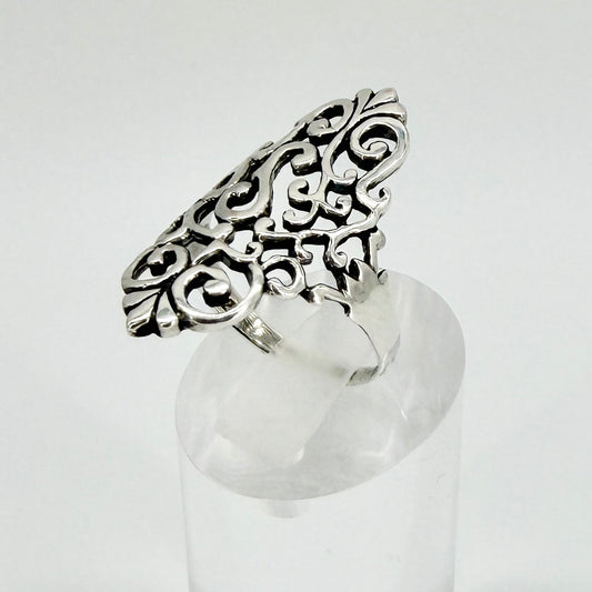 Vintage Sterling Silver Openwork Statement Ring – Size R – 925