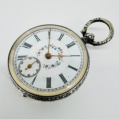 Antique Swiss 800 Silver Pocket Watch - Key Wound - Working