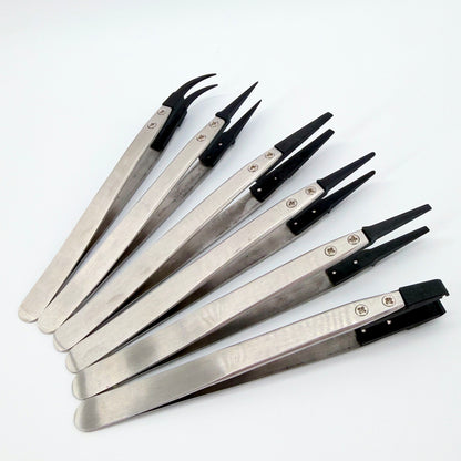 Set of 6 Precision Tweezers – Stainless Steel & Anti-Static Tips - Watchmaking, Electronics, Jewellery