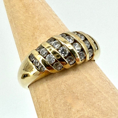 925 Silver Gilt Ring Set with White Stones – UK Size T