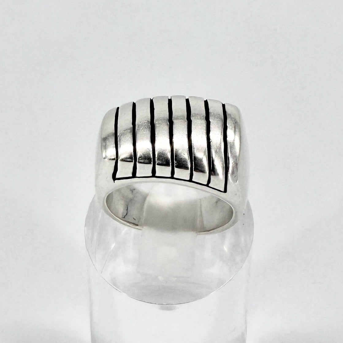 Vintage Sterling Silver Ribbed Signet Ring 925 UK Size N