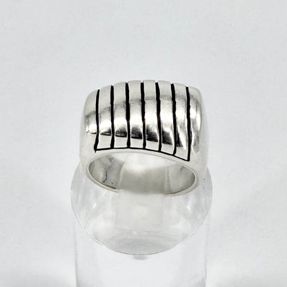 Vintage Sterling Silver Ribbed Signet Ring 925 UK Size N