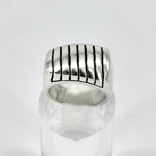 Vintage Sterling Silver Ribbed Signet Ring 925 UK Size N