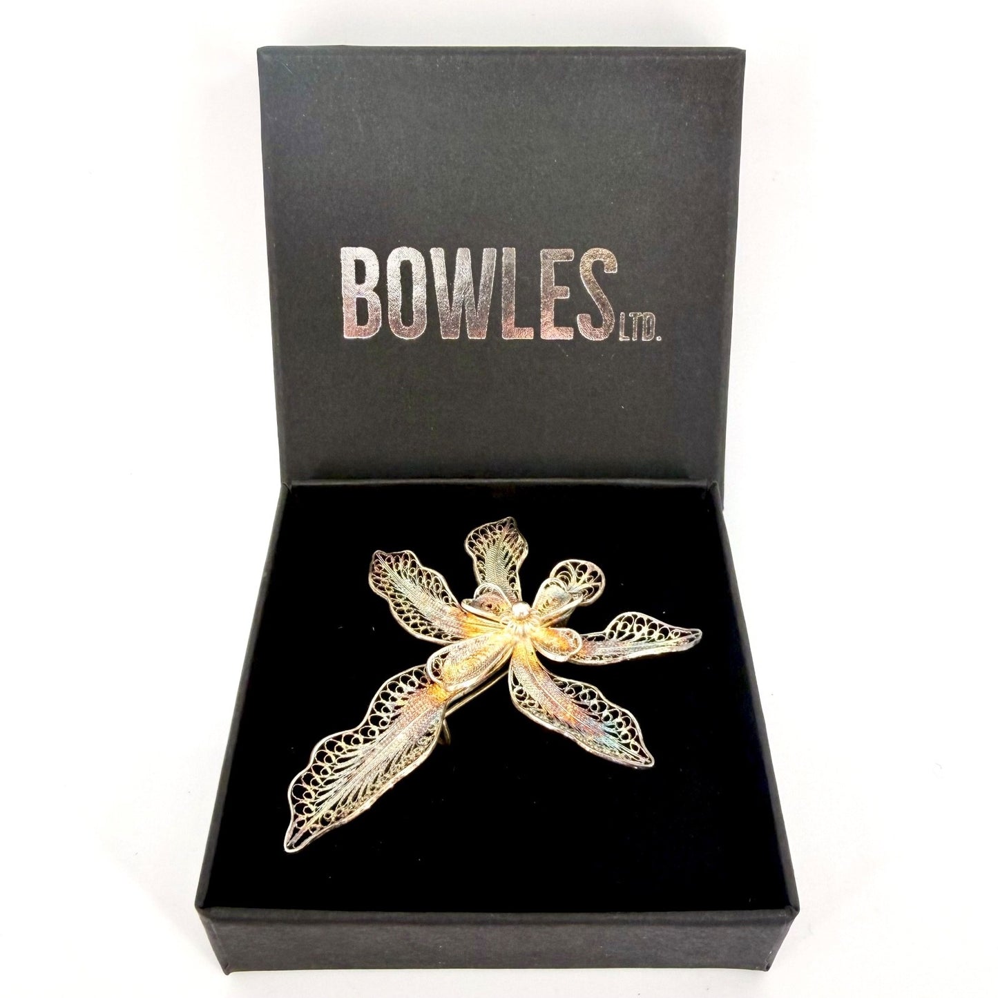 Vintage Silver Filigree Floral Brooch – Stamped 925 – Beautiful Patina