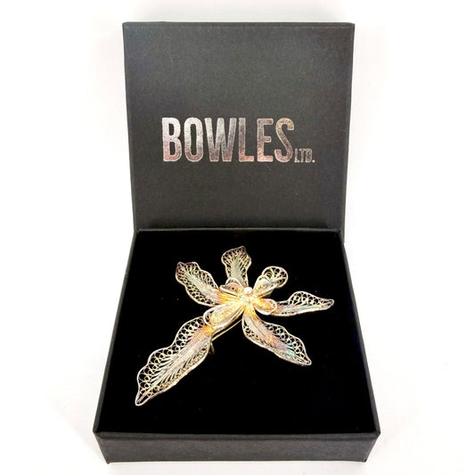 Vintage Silver Filigree Floral Brooch – Stamped 925 – Beautiful Patina