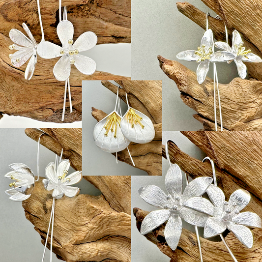 Elegant 925 Sterling Silver Handcrafted Flower Drop Earrings – Various Designs