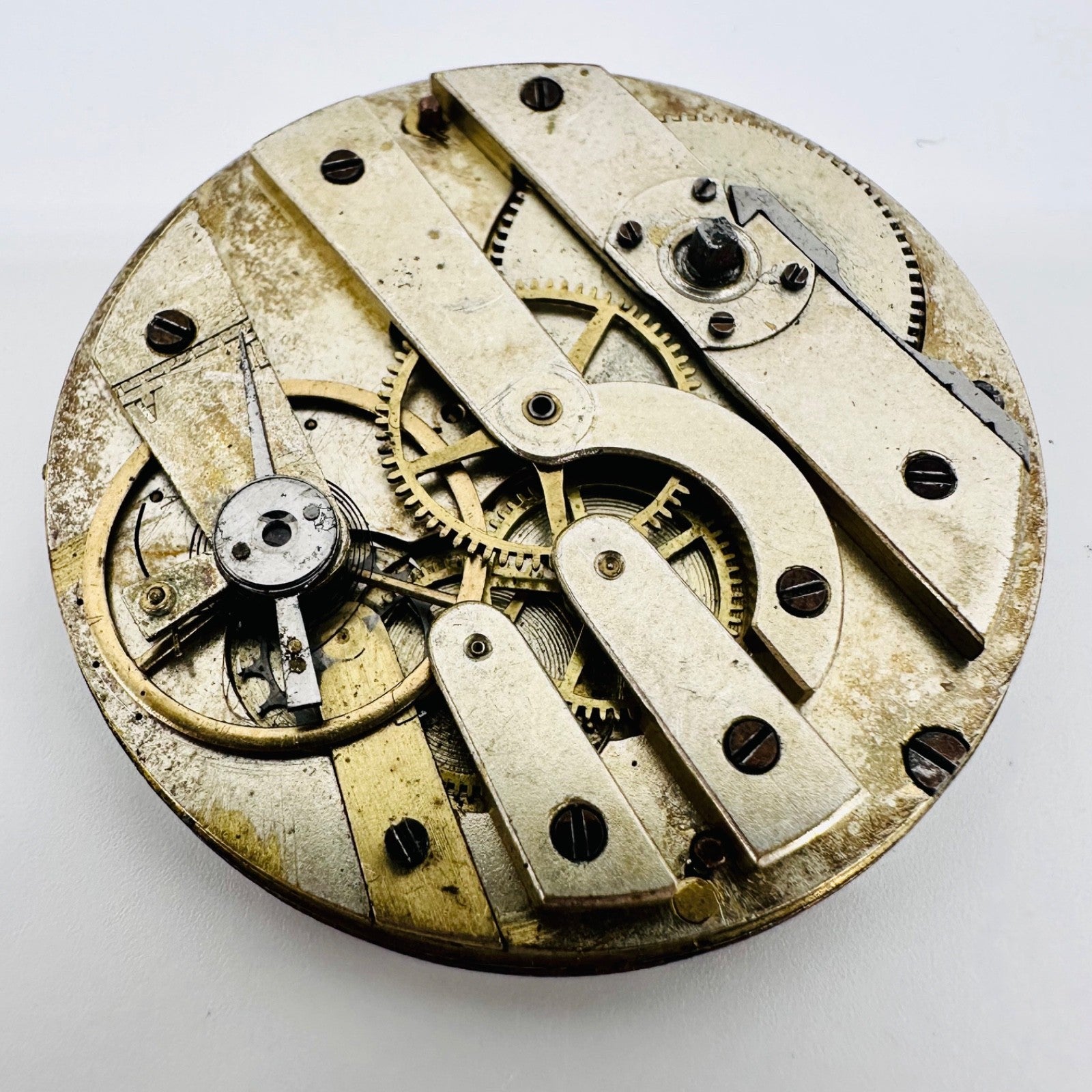 Antique Pocket Watch Movement – Key Wound, 41.1mm, Enamel Dial, Spares/Repair